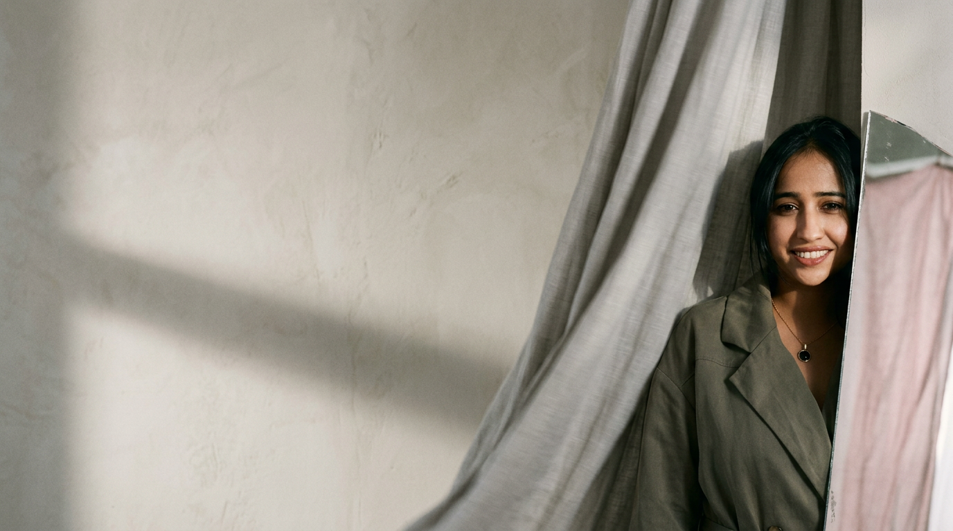 Sehar Naz Janani photographed in a quiet architectural interior